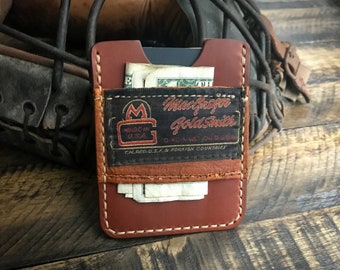 Repurposed Baseball Glove Leather Card Sleeve, Minimalist Leather Wallet, Handmade