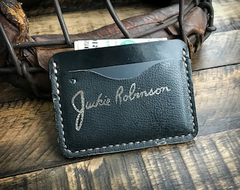 Repurposed Jackie Robinson Baseball Glove Leather Card Holder Wallet