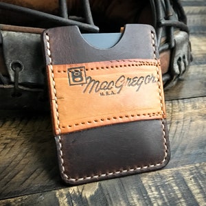 Funda de tarjeta de cuero de guante de béisbol reutilizada, cartera de cuero minimalista, hecha a mano