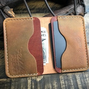 Billy Martin reutilizado guante de béisbol cuero Bi Fold Wallet, billetera minimalista, hecho a mano, cuero Horween, Yankees de Nueva York