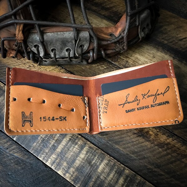 Sandy Koufax Repurposed Baseball Glove Leather Bi-Fold Wallet, Minimalist Wallet, Handmade, Horween, Baseball Gift, Dodgers