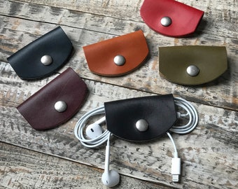 Leather Cord Keeper, Cable Organizer, Cord Wrap, Earbud, iPhone, Travel, Home Office, Back to School, Leather Cord Wrap, iPhone Cord Wrap