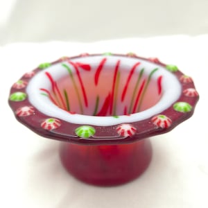 Handmade Fused Glass Tealight Holder: Holiday Sprinkles & Mints