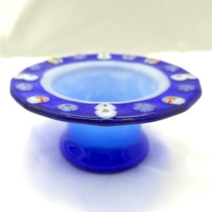 Handmade Fused Glass Tealight Holder: Cobalt Blue Winter Wonderland