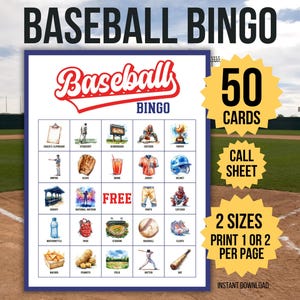 Download digitale del gioco del bingo di baseball - Set di 50 carte uniche, PDF del bingo sportivo, attività per feste di baseball, gioco digitale per bambini e adulti