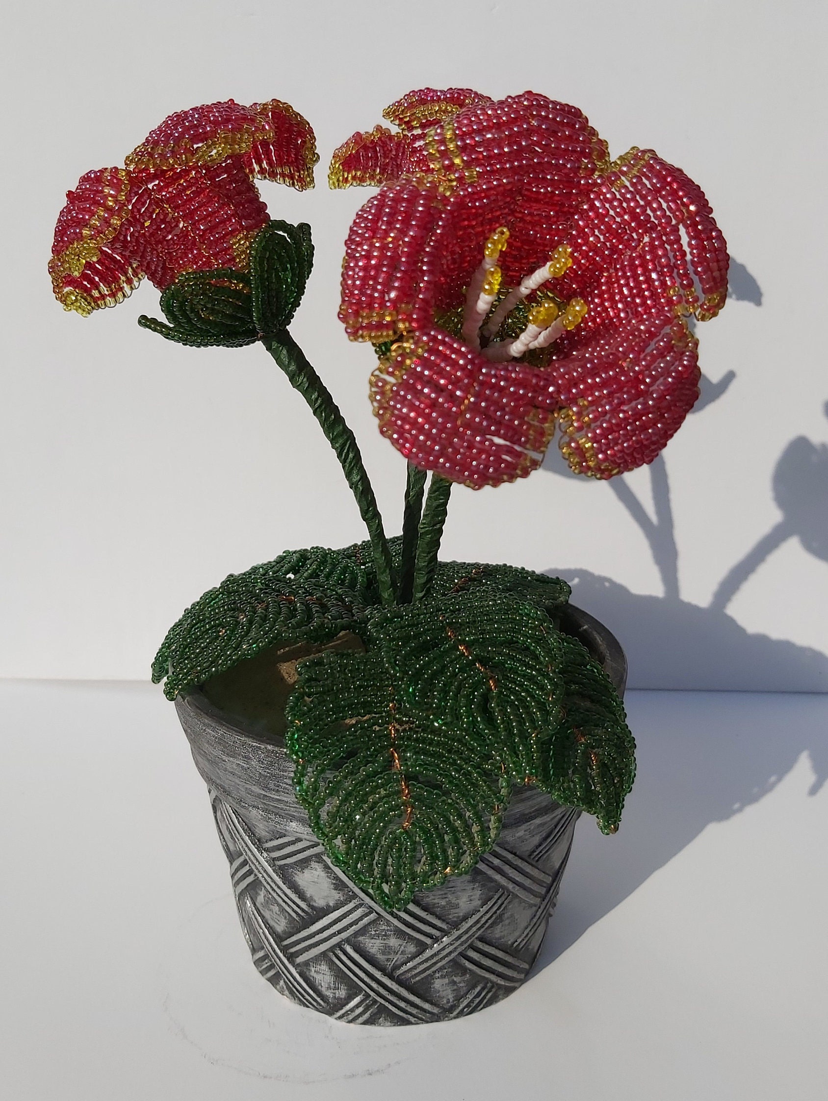 Handmade beaded a bouquet of flowers in a ceramic pot Living Etsy
