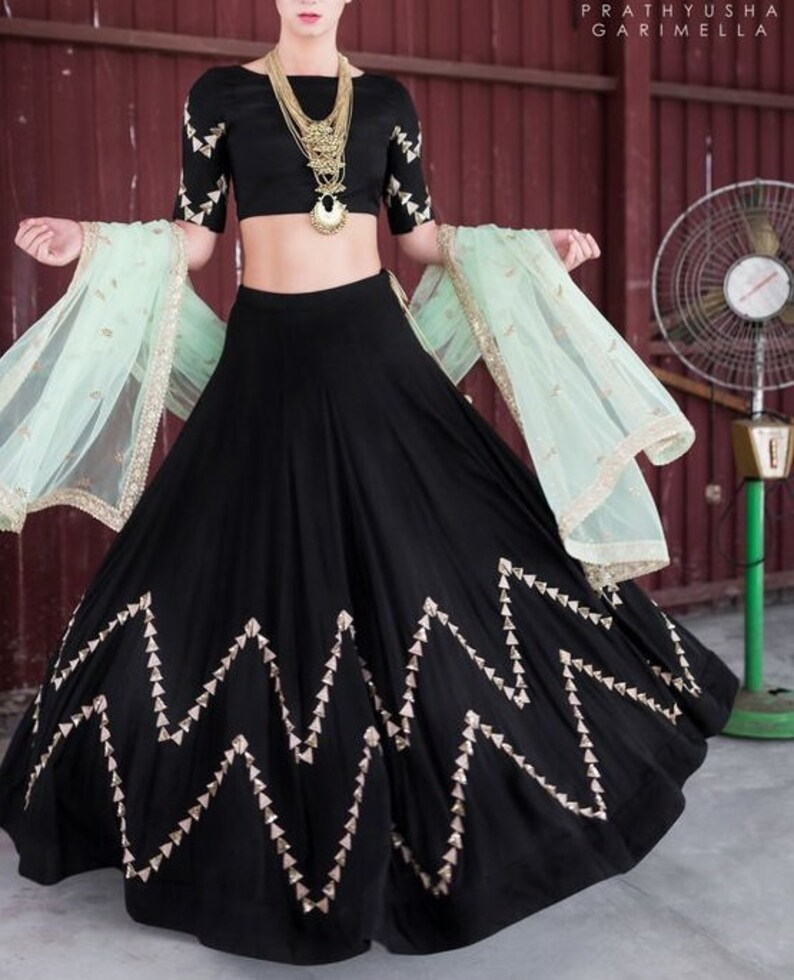 Exclusive Designer Black Lehenga Blouse with Mint Color Dupatta Handcrafted Dress Wedding Wear Indian Dress Latest Classic Collection