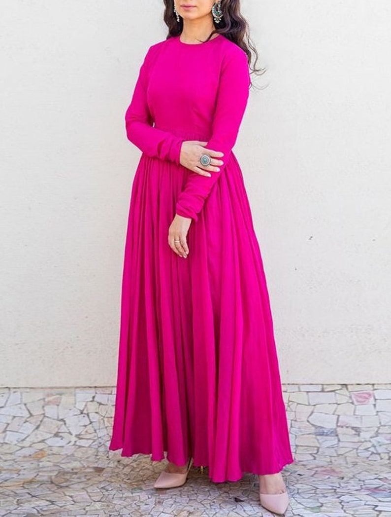 Beautiful Pink Long Kurti with Long Sleeves Traditional Occasional Dress Trending Summer Indian Dress Pakistani Dress New Arrival