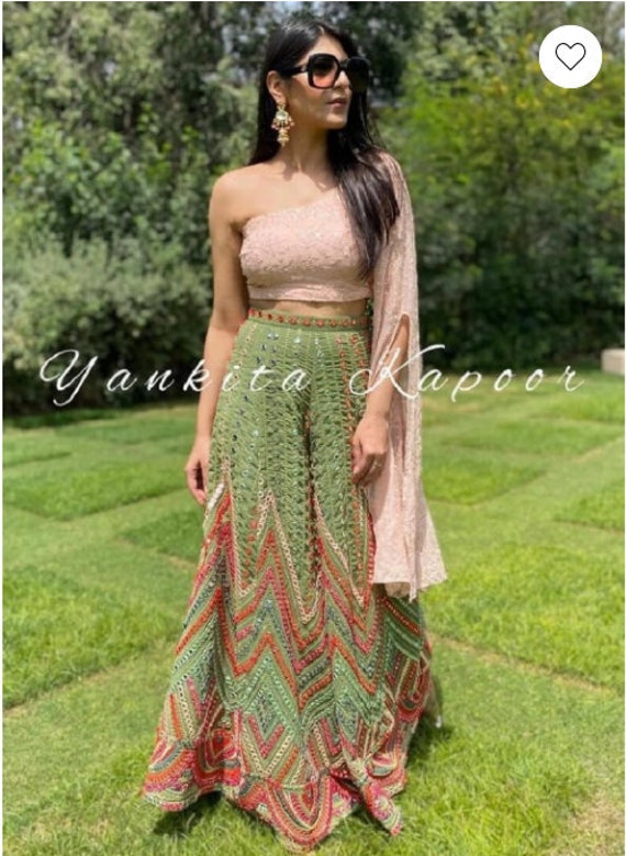 Impressive Olive Green And Pink Color Base Palazzo Etsy