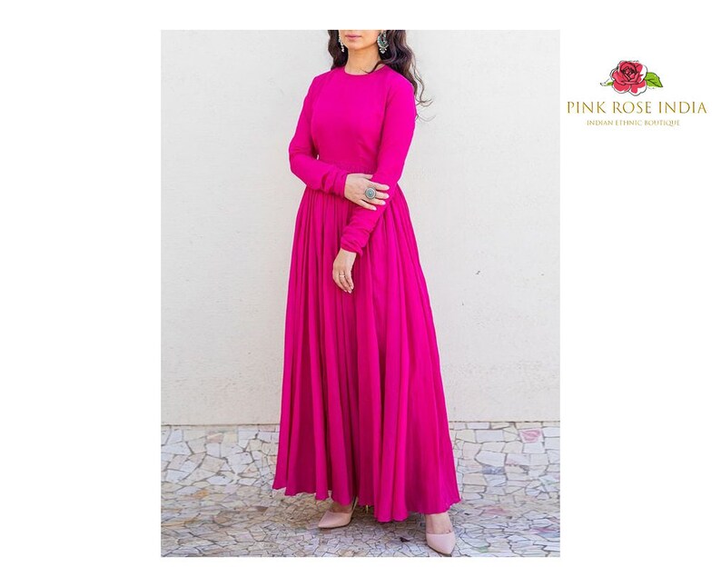 Beautiful Pink Long Kurti with Long Sleeves Traditional Occasional Dress Trending Summer Indian Dress Pakistani Dress New Arrival