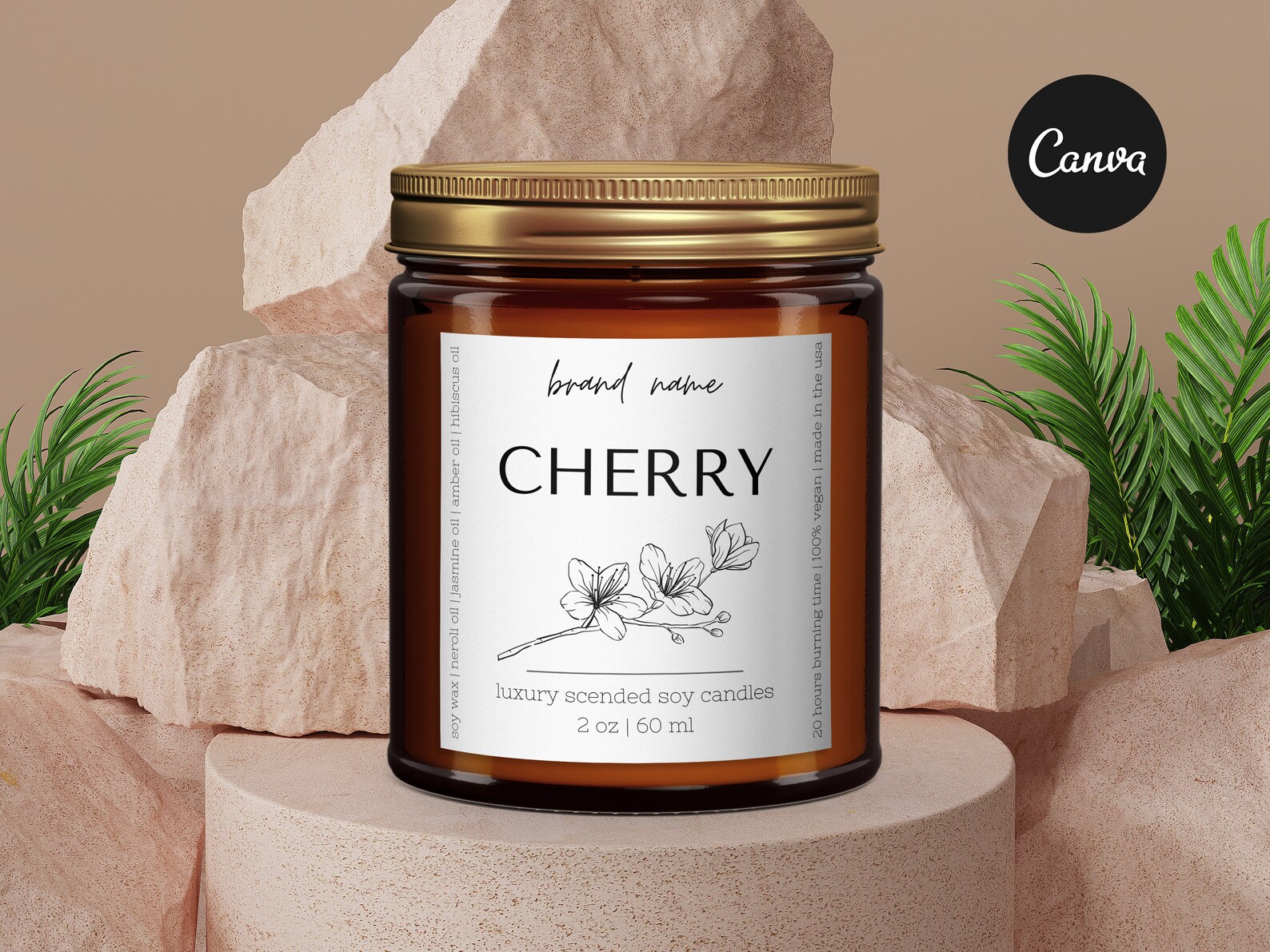 Candle Jar Label Template Canva Templates Custom Candle Etsy