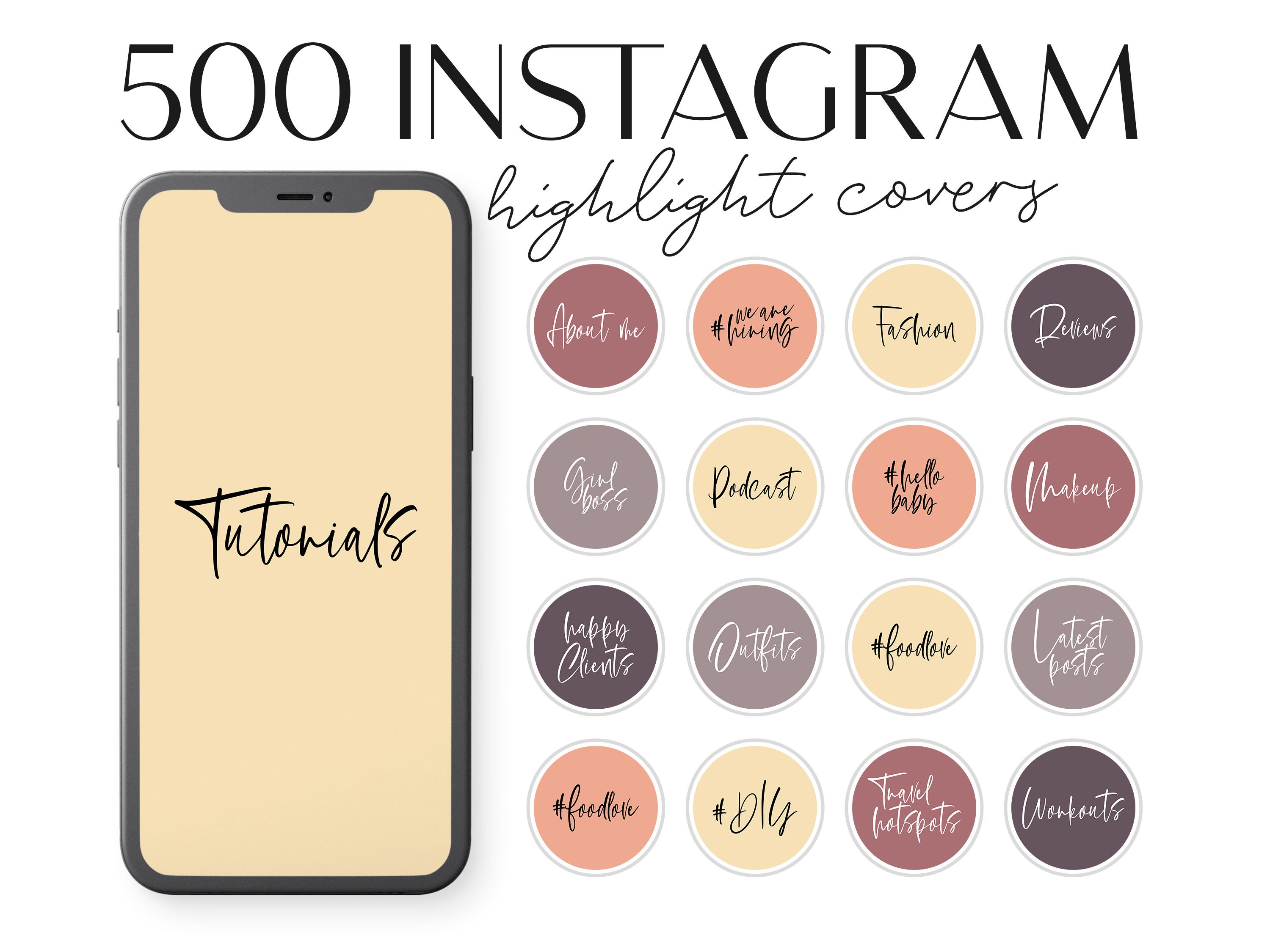 500 Instagram Aesthetic Highlight Covers Dusty Gray Story | Etsy