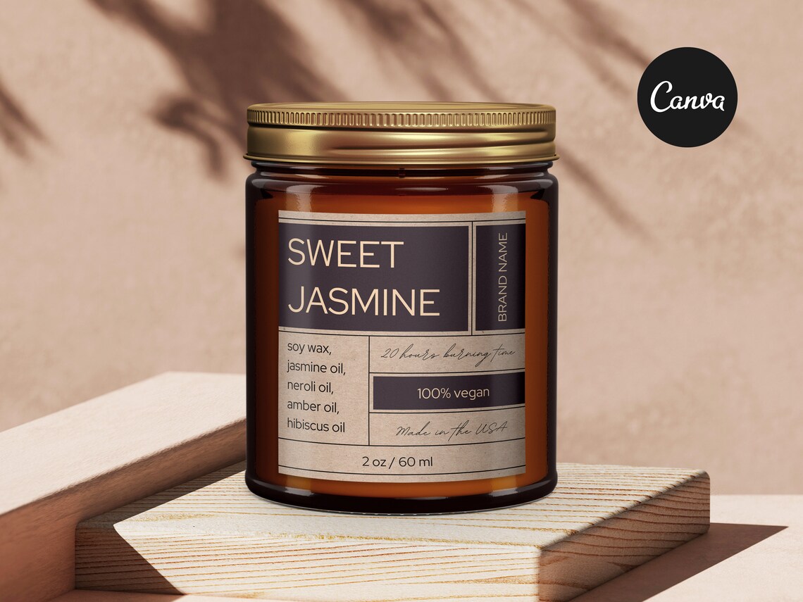 Candle Jar Label Template Canva Templates Custom Candle Etsy