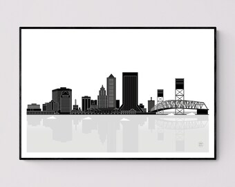 Jacksonville FL art print for bathroom, schéma Jacksonville skyline, Jacksonville Florida poster present for visitors, Florida souvenir