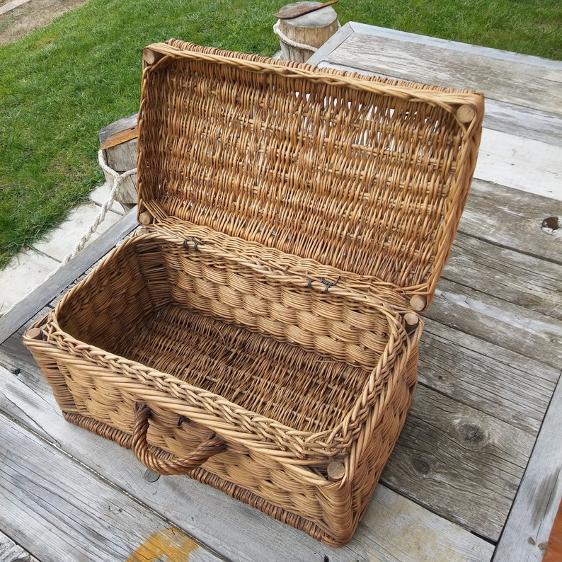 Vintage Wicker Chest Wicker steamer trunk Antique Chest Etsy