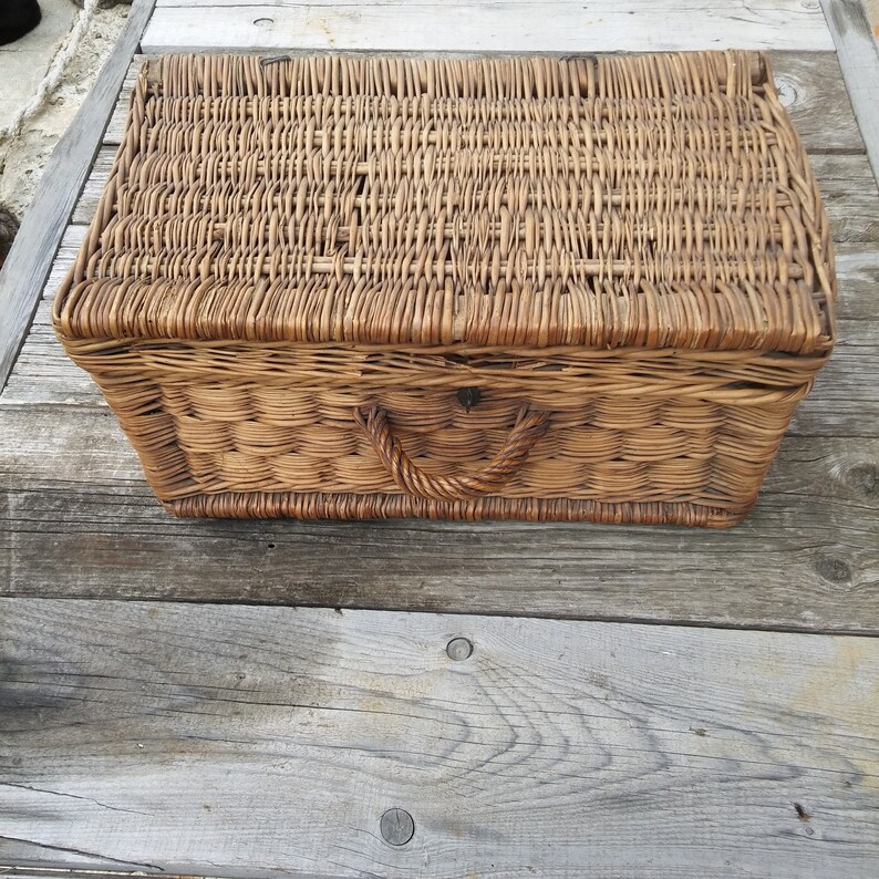 Vintage Wicker Chest Wicker steamer trunk Antique Chest Etsy