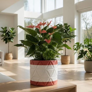 Cache-Pot Céramique Cuivre et Blanc - Pot géométrique moderne