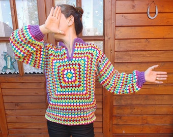 CROCHET TOP Sweater Jumper Granny Square Pattern  S-M