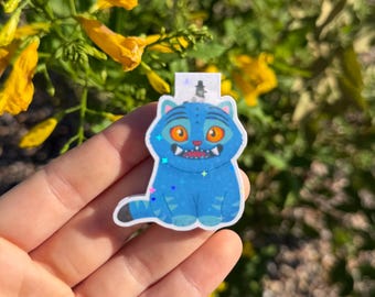 Blue tiger and bird Holographic magnetic bookmark, cat lover, funny laptop sticker , animal lover, gift idea, K-pop, reading, teacher gifts