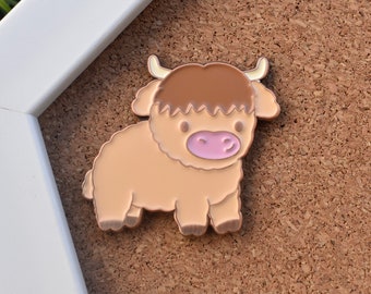 Cute Highland Cow Soft Enamel Pin 1.25” - Animal pin - Kawaii Pin - Cow accessory - Farm pin - Cow lover