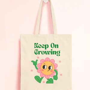 Flower Character Tote Bag, Cute Floral Tote, Canvas Shopping Bag, Plant Lover Gift, Reusable Grocery Tote, Botanical Design Bag