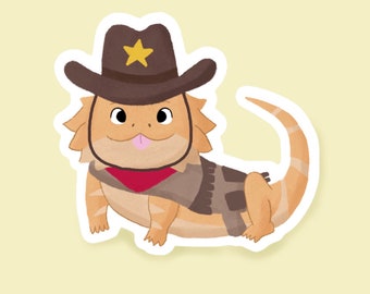 Cowboy bearded dragon sticker / water bottle stickers / cute stickers / animal stickers / laptop stickers / gift ideas / lizard / reptile