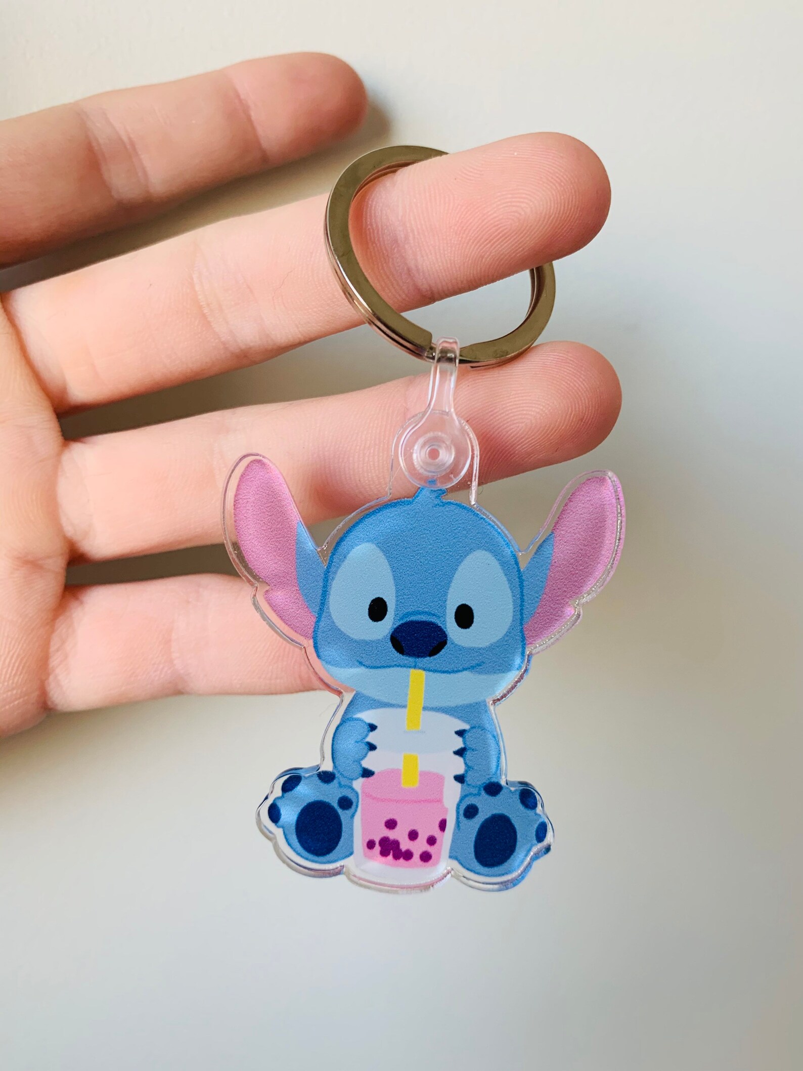 Stitch with boba keychain / acrylic keychain / kawaii / Disney Etsy