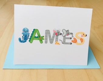 Personalized Animal Alphabet Card/ Birthday card/ Greeting card / kids birthday card / custom gift / cute card