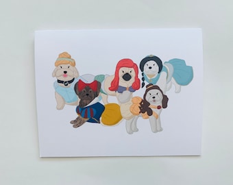 Princess Dogs Card / Greeting cards cute cards /animal cards /Kids Birthday card/ Birthday gift/ Cheap gift/ Puppy Dog lover
