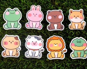 cute animals sticker set of 8 stickers  / cute stickers / gift ideas / waterproof stickers / water bottle stickers / laptop sticker /