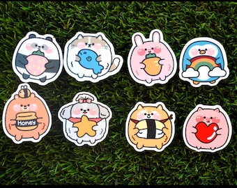 cute round animals sticker set of 8 stickers  / cute sticker / waterproof stickers / waterbottle stickers / gift ideas / laptop stickers /