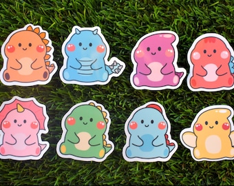 cute dinos sticker set of 8 stickers / cute animal sticker / waterproof stickers / waterbottle sticker / laptop stickers / gift ideas / gift
