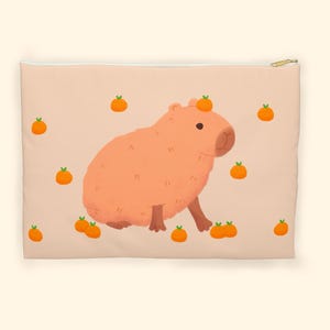 Cute Capybara Accessory Pouch - Organizer, Travel Makeup Bag, Gifts for Animal Lovers, Cute Office Supply Holder, Orange fruit