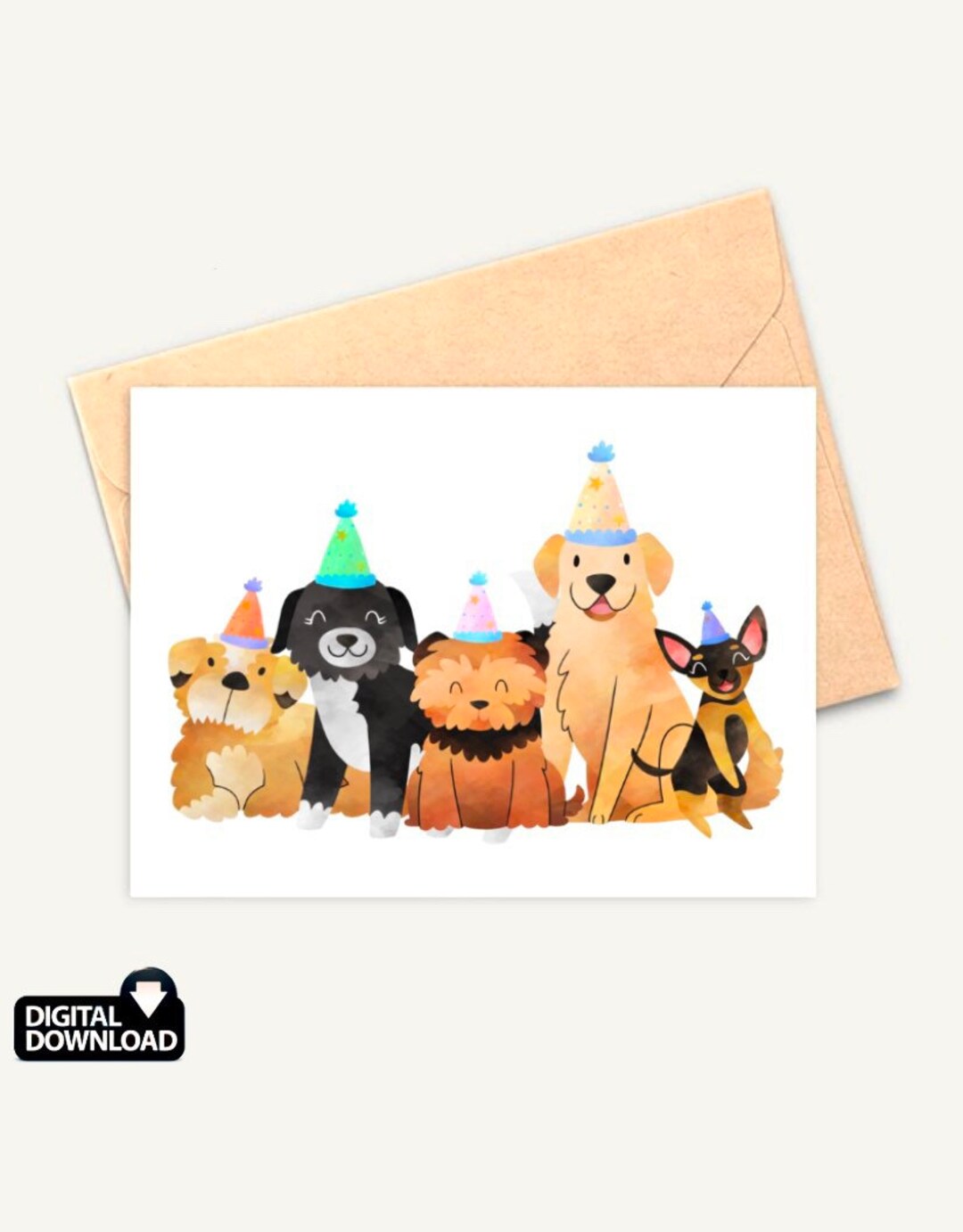 Printable Cute Dogs Birthday Card / Digital Card / Celebration Card ...