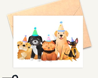 Printable Cute Dogs Birthday Card / Digital Card / Celebration card / Downloadable / Instant download & print / puppy / Funny card