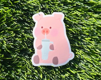 Pig holding water bottle sticker / water bottle stickers / cute stickers / animal stickers / laptop stickers / gift ideas / pig sticker