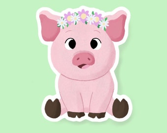 Pig with flower crown sticker / water bottle stickers / cute stickers / animal stickers / laptop stickers / gift ideas / farm animals