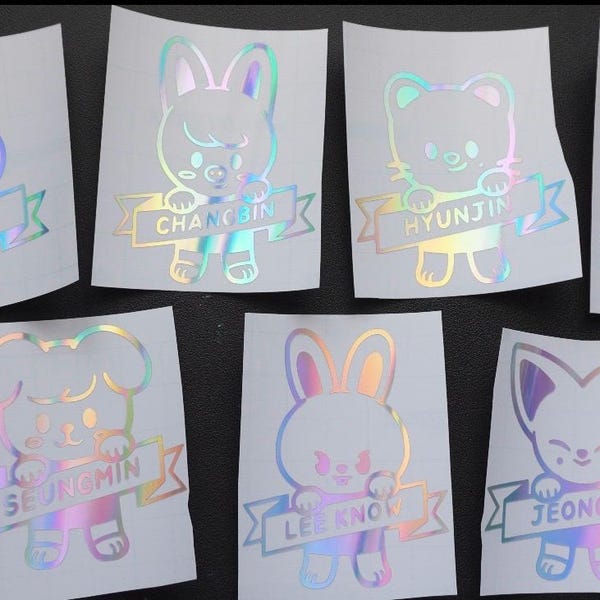 Skzoo Characters Holographic vinyl Decal, Car decal, laptop decal, Kpop, Available in a variety of colors, gift ideas, concert