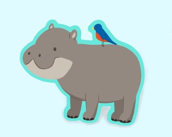 Cute hippo sticker / water bottle stickers / cute stickers / animal stickers / laptop stickers / gift ideas / bird