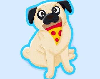 Pug with pizza sticker / water bottle stickers / cute stickers / animal stickers / laptop stickers / gift ideas / Dog sticker / puppy