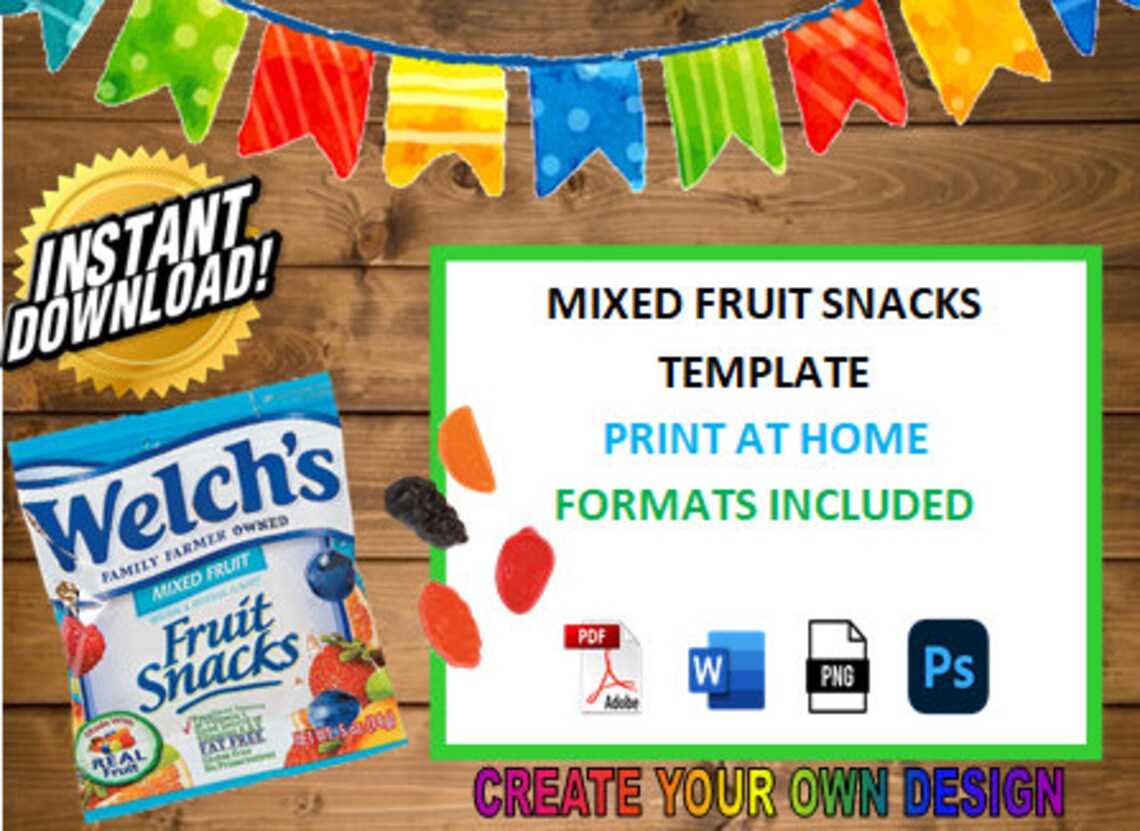 Mixed Fruit Snacks Wrapper Template Etsy
