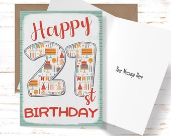 Happy 21st Birthday Card for her, Birthday Card for 21st Birthday, Cute Card for Son, Brother, Daughter, Girlfriend, Friend
