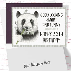 Funny 36th Birthday Card, Sarcastic Birthday Card for 36th Birthday, Humorous Panda Joke Card for 36 Year Old Birthday
