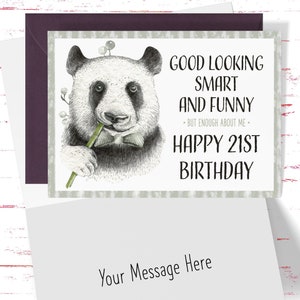 Funny 21st Birthday Card, Sarcastic Birthday Card for 21st Birthday, Humorous Panda Joke Card for 21 Year Old Birthday