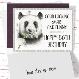 Funny 86th Birthday Card, Sarcastic Birthday Card for 86th Birthday, Humorous Panda Joke Card for 86 Year Old Birthday