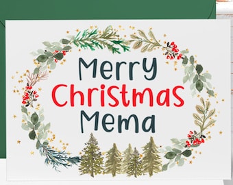 Mema Christmas Card, Merry Christmas Mema Greeting Card, Christmas Wreath Christmas Card Mema, Christmas Card from Grandson Granddaughter