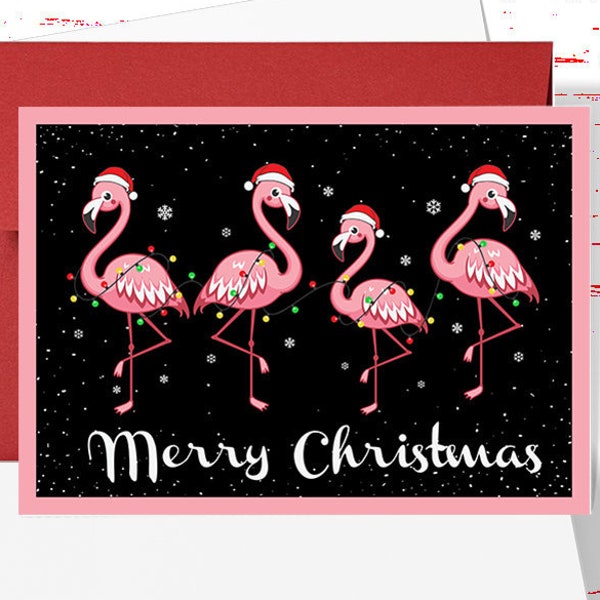 Merry Christmas Flamingo Card, Funny Christmas Card 2020, Holiday Christmas Flamingo Card