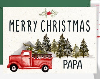 Papa Christmas Card, Merry Christmas Papa Greeting Card, Vintage Christmas Card for Papa, Christmas Card from Grandkids