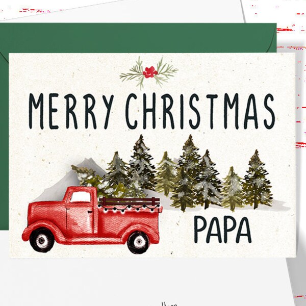 Papa Christmas Card, Merry Christmas Papa Greeting Card, Vintage Christmas Card for Papa, Christmas Card from Grandkids