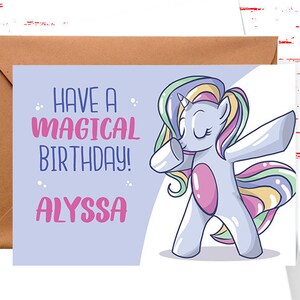 Personalized Name Birthday Card,  Cute Birthday Card, Unicorn Birthday Greeting Card for her, Birthday Cards for Kids